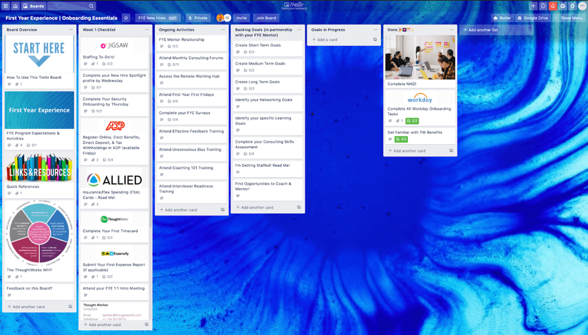 Thoughtwork의 Trello 온보딩 보드